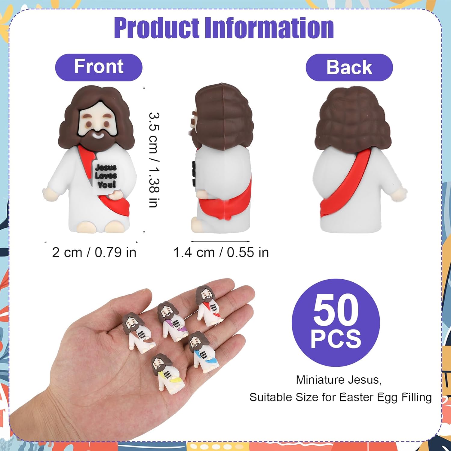 50pcs Mini Jesus Statue, Little Jesus Figures Miniature Jesus Figurines Bulk Jesus Statue Small Jesus Doll Tiny Jesus for Hiding for Easter Egg Stuffers Christmas Party Favor Gift(Mixed Color)