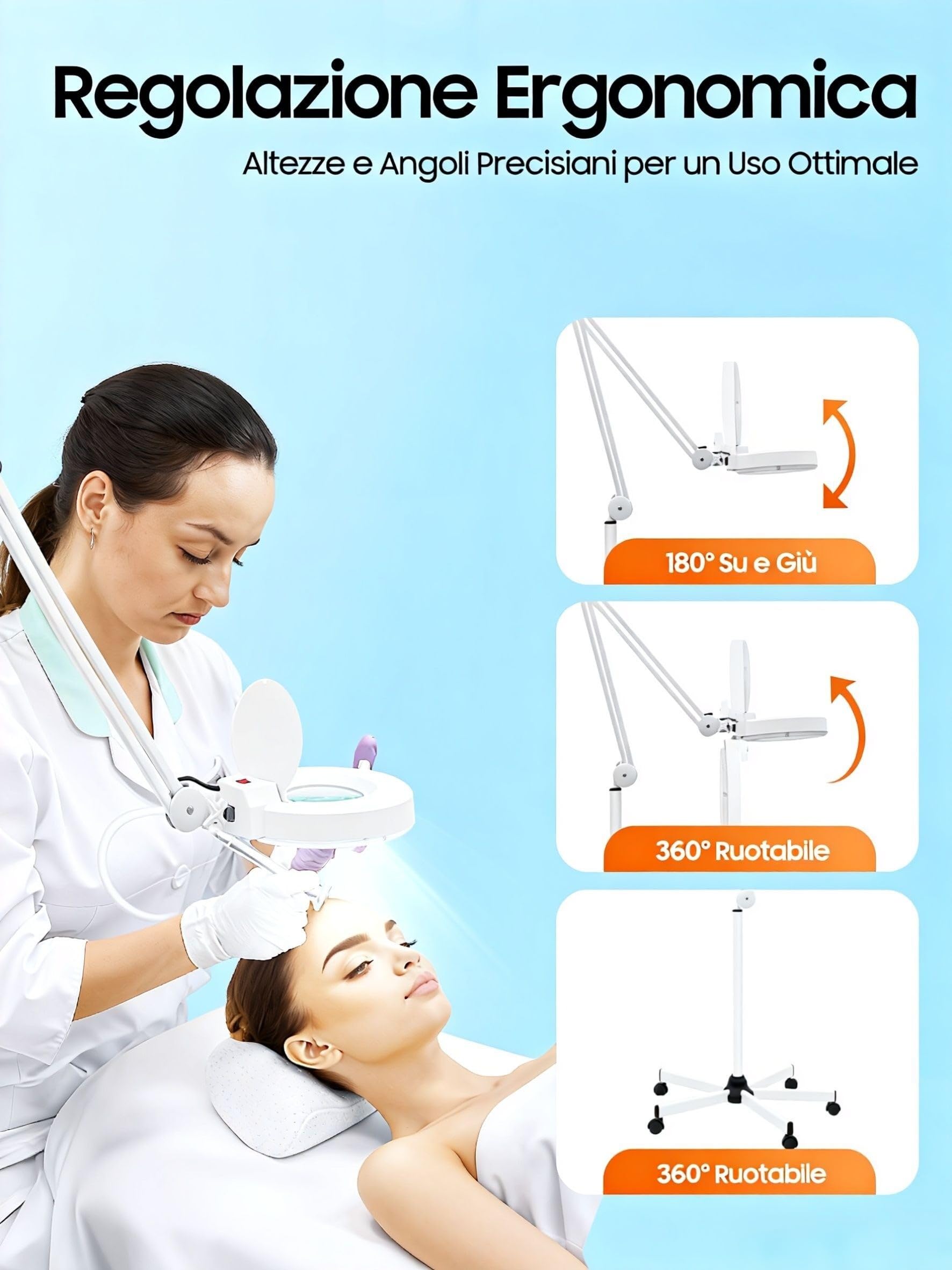 Lampada con lente d'ingrandimento cosmetica a LED da 24W, lampada con lente d'ingrandimento a LED con treppiede mobile, ingrandimento 5X lente d'ingrandimento da terra con braccio girevole e