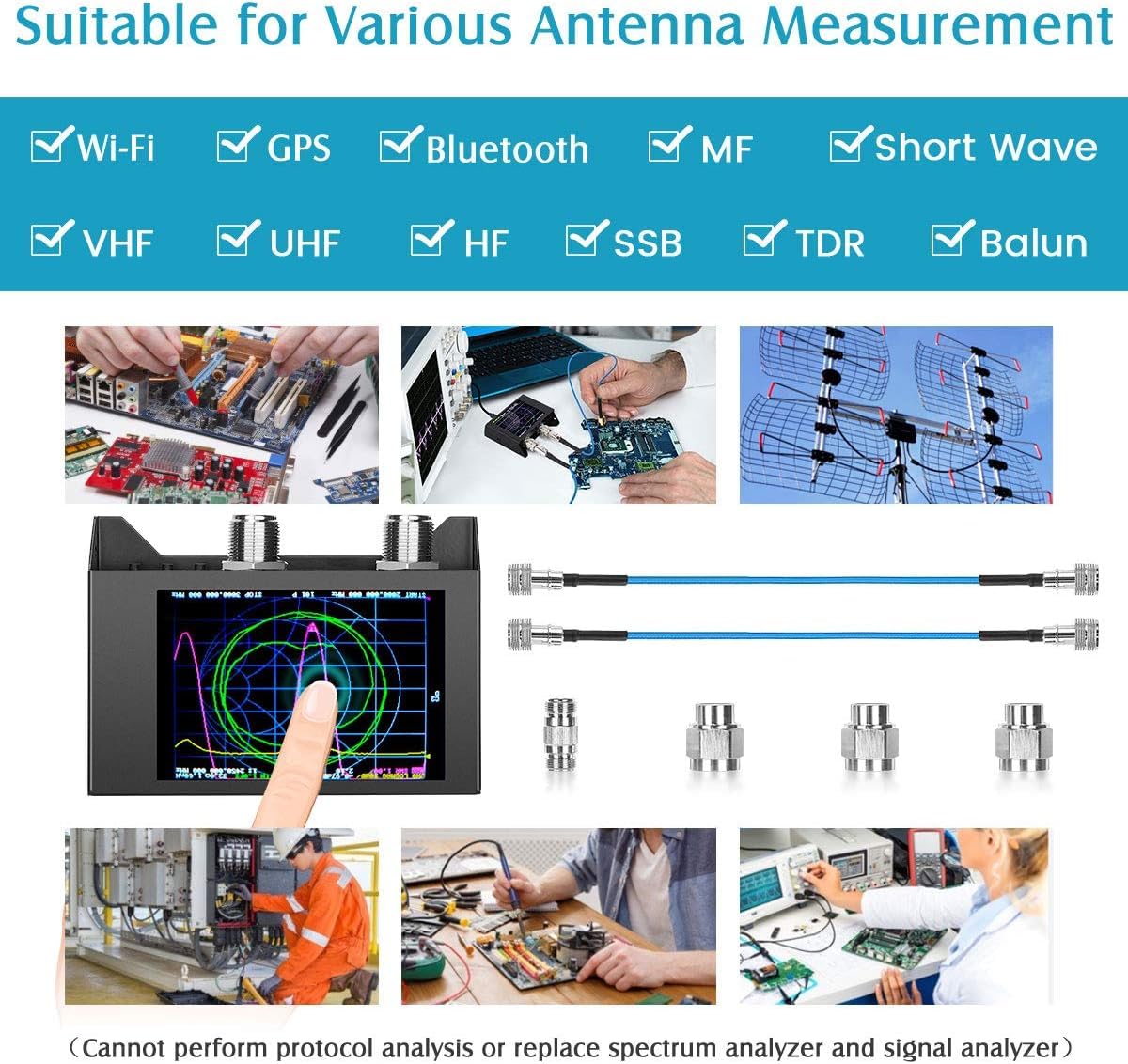 Analizador de antena NanoVna SAA-2N VNA, analizador de red vectorial SEESII 50KHz -3GHz con bolsa y kit de placa testboard, 4 pulgadas LCD, HF VHF UHF medición S parámetros
