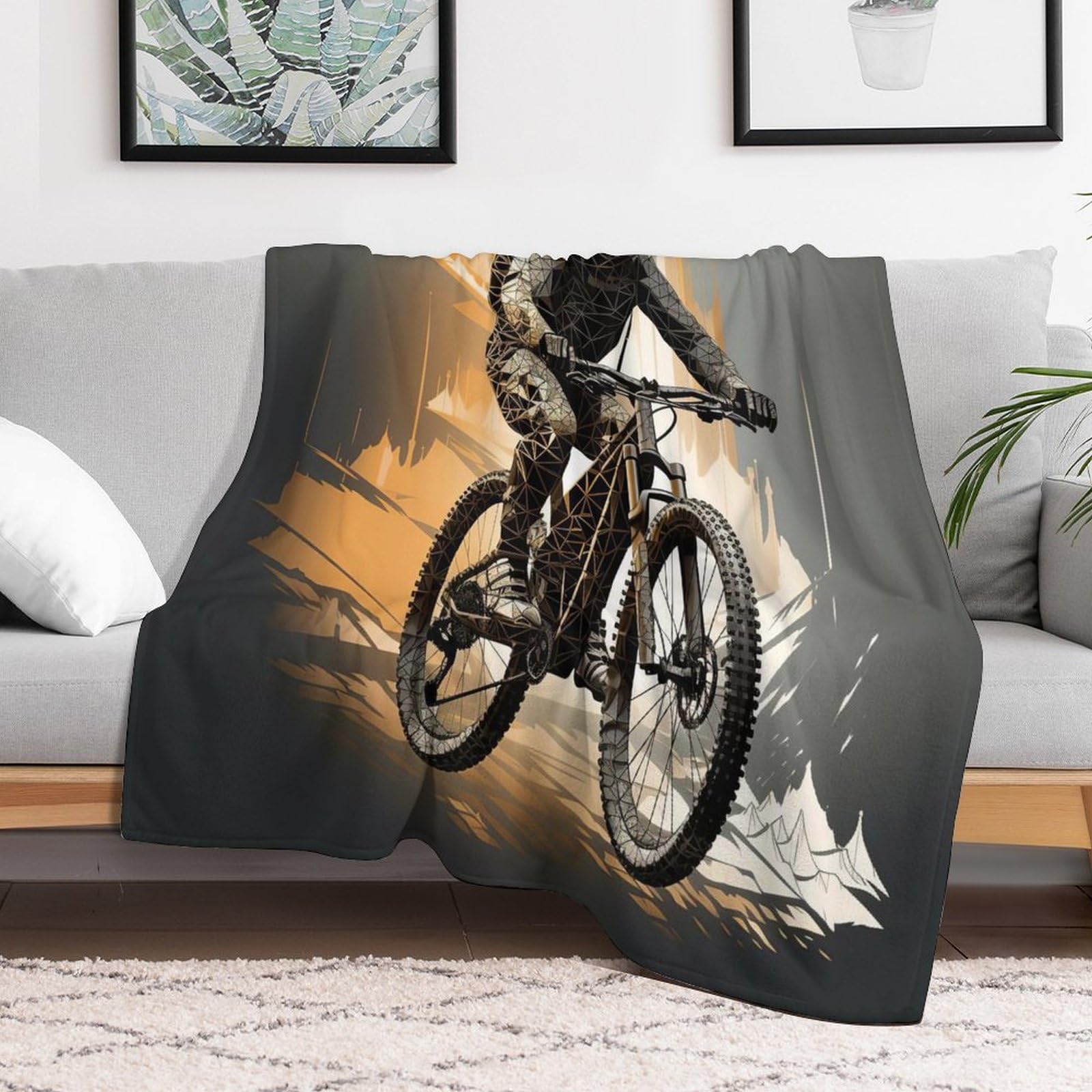 Couverture Polaire Flannel Vélo de Montagne en Tissu Peluche Extra Doux Thermique pour Lit Et Canapé pour Améliorer Le Sommeil Lavable À La Couverture Machine Facile À Manipuler（150×200cm）