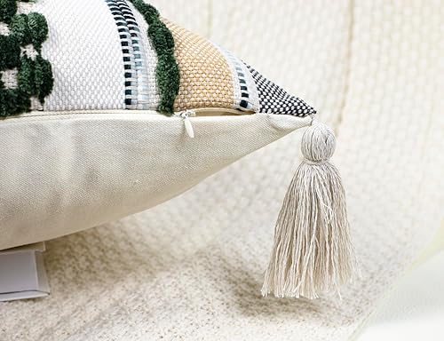 Miniatura 4 de PANOD Juego de 2 fundas de almohada de felpilla de 16 x 16 pulgadas, color verde oscuro, diseño de boucle neutro, funda de almohada bohemia