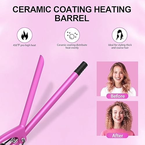 Miniatura 2 de DAN Technology Rizador de barril pequeño, rizador de cerámica con temperatura ajustable, rizador de pelo de alta temperatura, pequeño rizador para