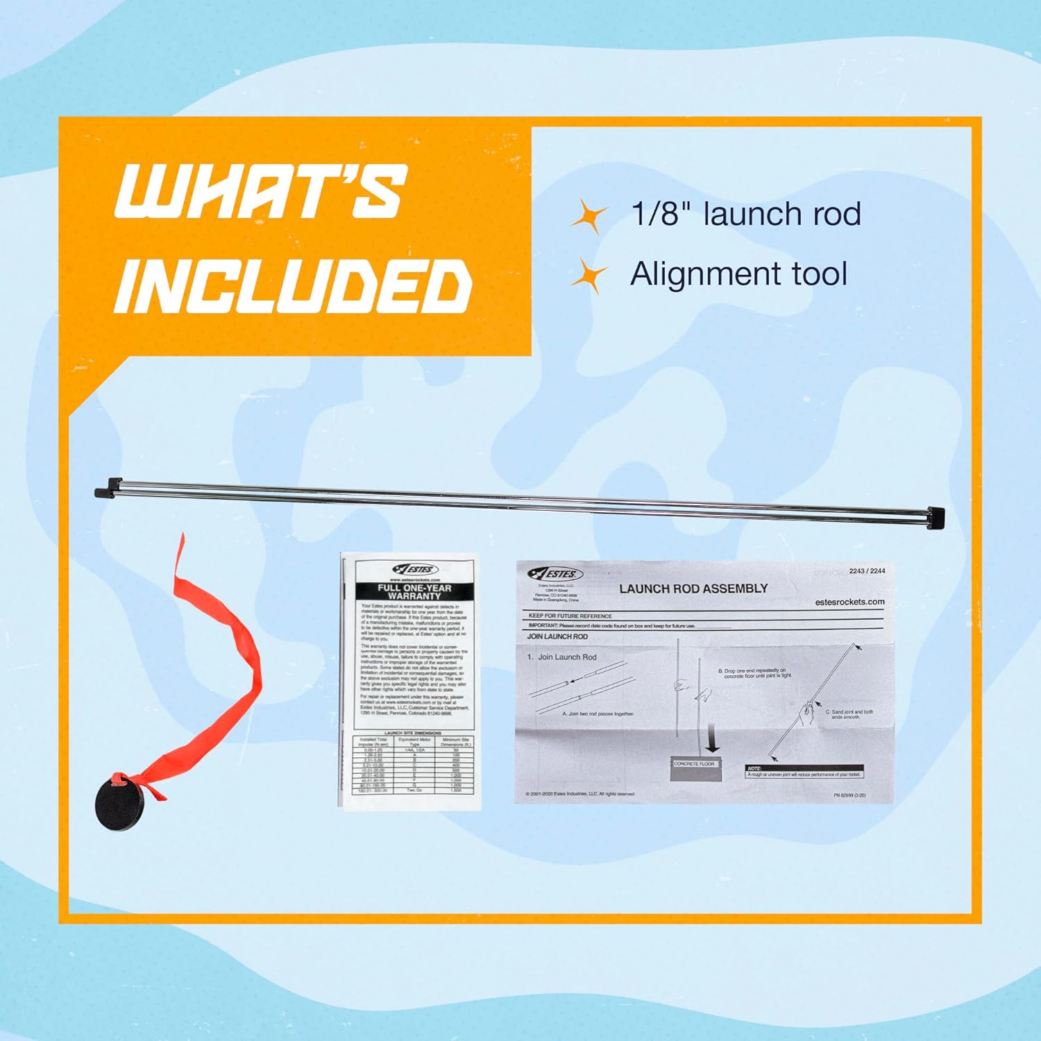 Estes 2243 1/8-Inch Two-Piece Launch Rod, Flying-Rocket-Model Launch Pad, Rocket Model Kit Accessories for Ages 10+