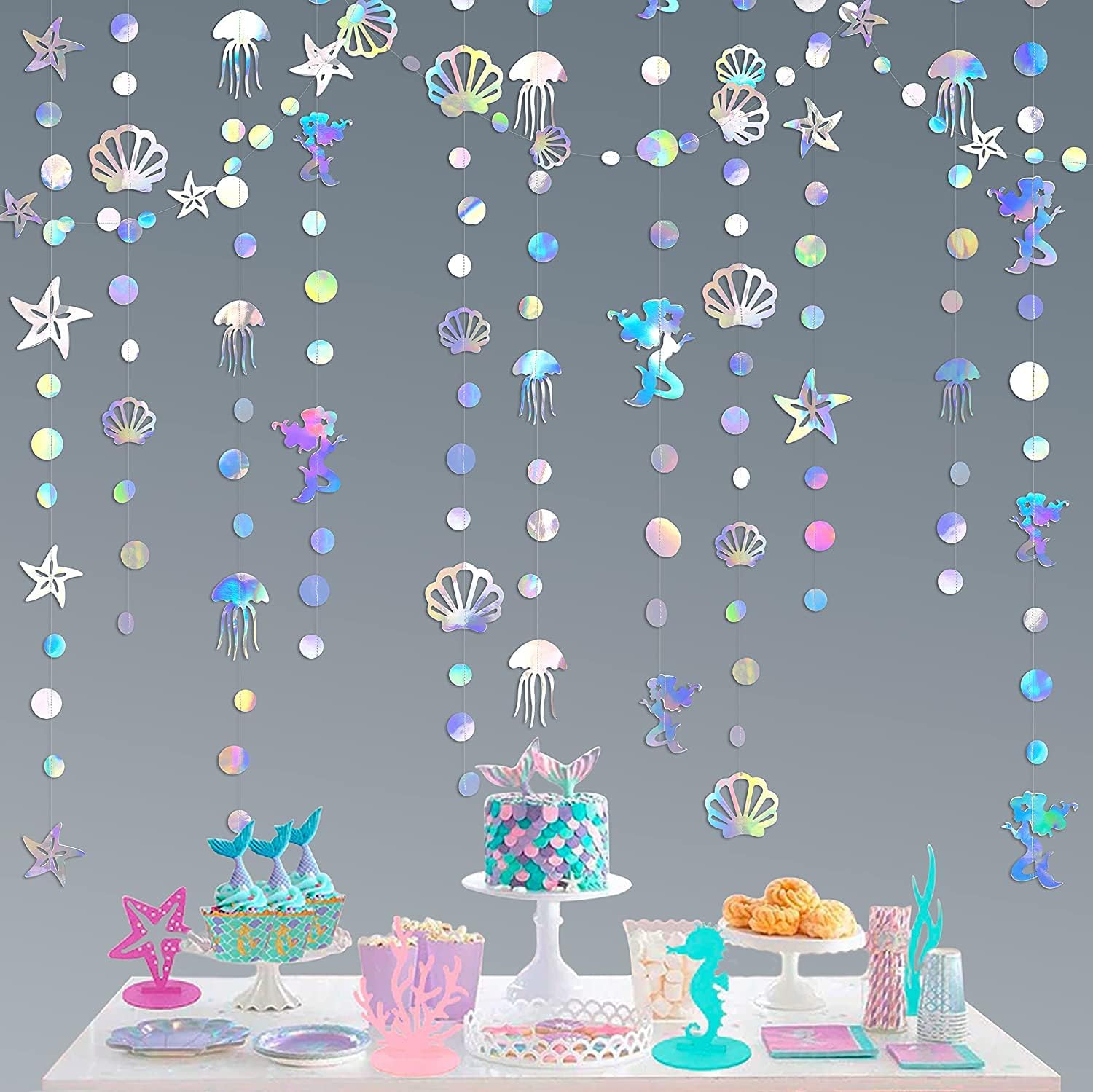 Topper De Gâteau Personnalisé Thème Sirène Et Poissons - Fait Main - Multicolore