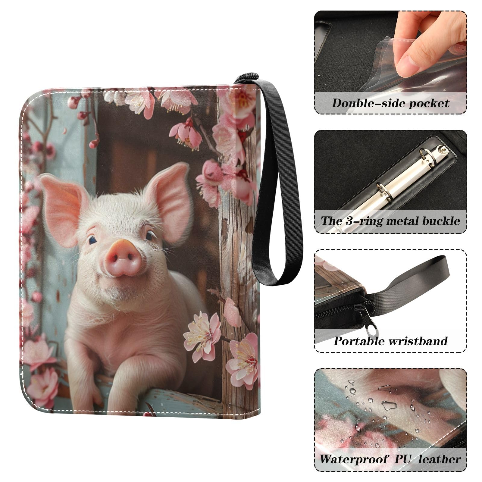 Amazon.com: Cute Happy Pig Card Binder 4 Pocket, Zip Trading Card