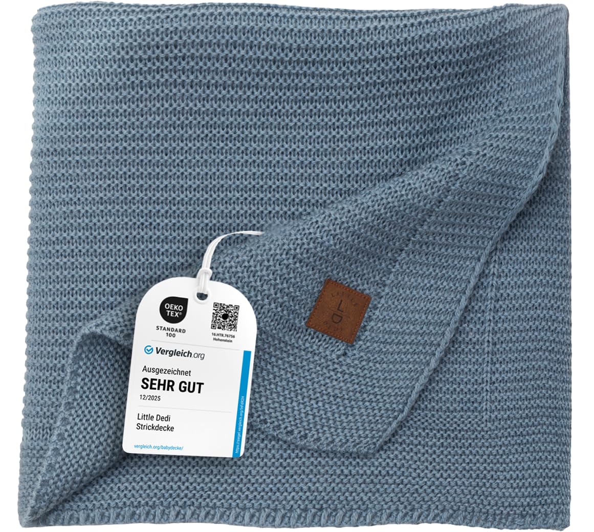 Little Dedi Alina Baby Soft Knitted Blanket, 80 x 100 cm, Smoke Blue, Soft and Breathable, Oeko-Tex Certified, Lightweight and Cuddly, Perfect for Newborns, Toddlers, Cot, Pram