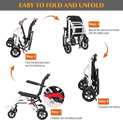 Miniatura 3 de Silla de ruedas ligera, silla de ruedas plegable portátil con frenos de mano de bloqueo, sillas de ruedas plegables para adultos y personas mayores,