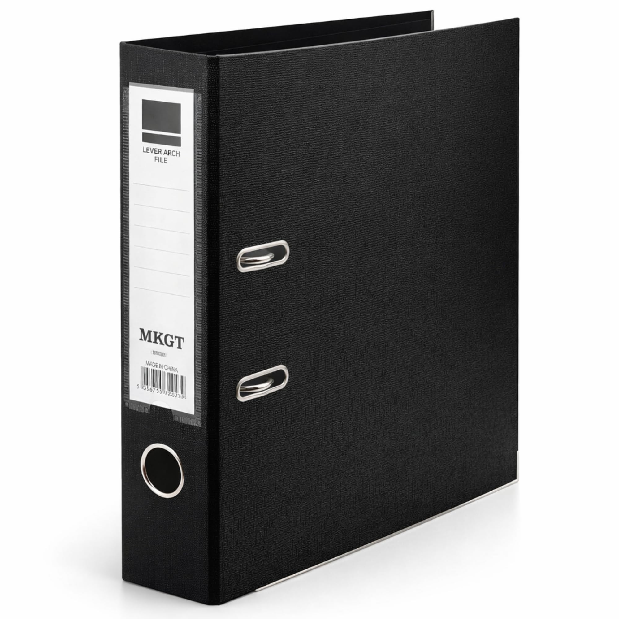 MKGT A4 Lever Arch File 75mm Spine – Heavy Duty Metal Lever Arch Mechanism, Strong Ring Binder Folder with Thumb Hole & Spine Label for Office, School & Home Filing (Black, Pack of 1)