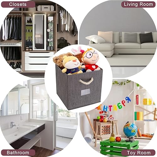 Miniatura 7 de Contenedores de almacenamiento de tela de color gris oscuro, juego de cestas de almacenamiento de 13 x 13 x 13 pulgadas con asa para organización