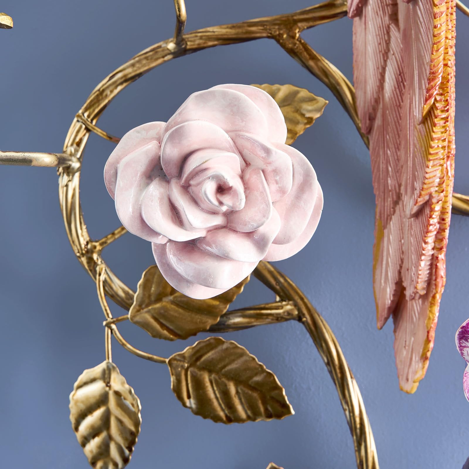 Design XL Wandkerzenhalter Papagei Gold – Statement Kerzenleuchter mit Blumen, Deko, handbemalt, 59x39,5x12 cm (H/B/T)