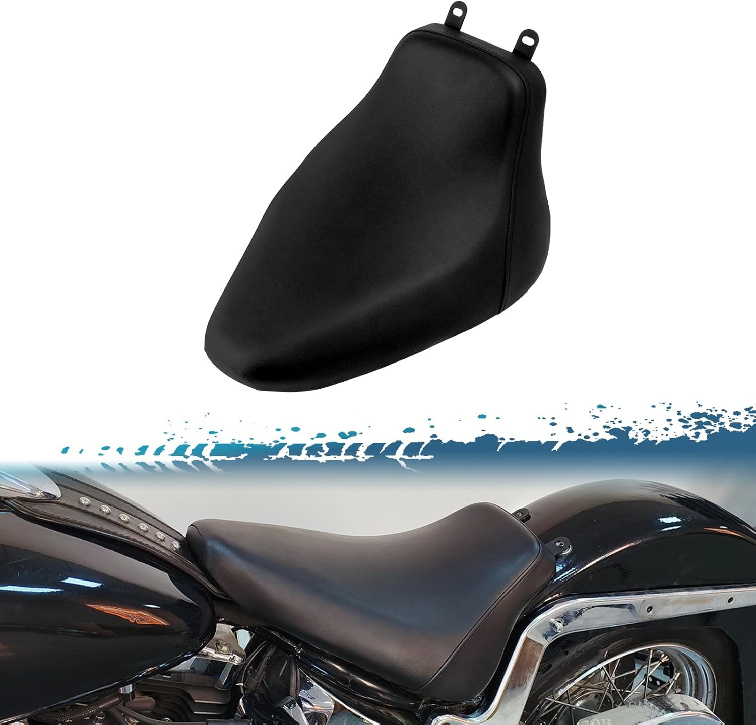 Motorcycle Driver Solo Seat Artificial Leather Rider Seat Cushion Fit For Harley Heritage Softail Classic FLSTC & Softail Deluxe FLSTN 2006-2017, Black