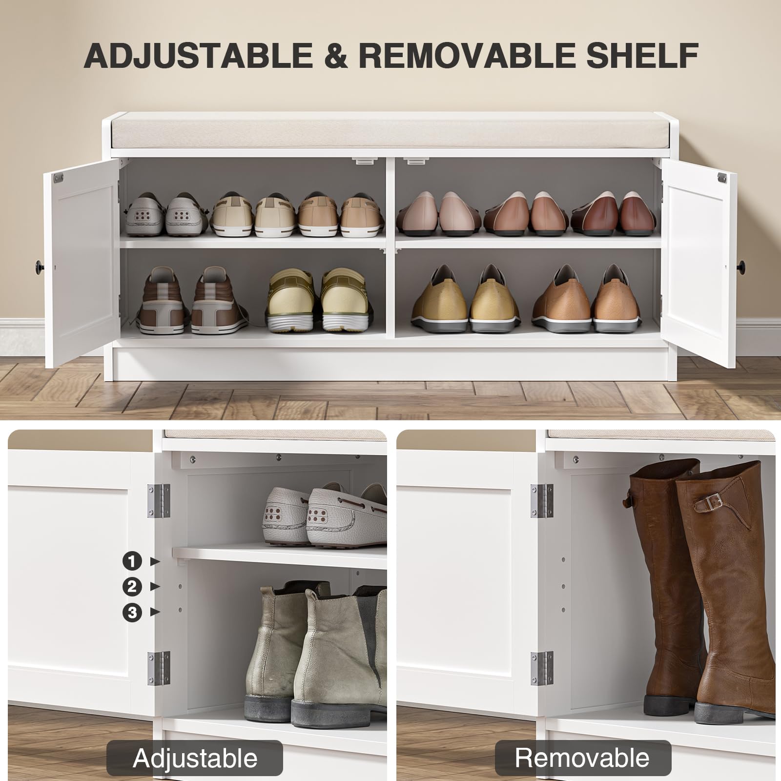 Meuble Chaussure, Banc Chaussures entrée avec Coussin Confortable, Rangement Chaussure, Coffre de Rangement Étagère pour Étroit Bois Laqué