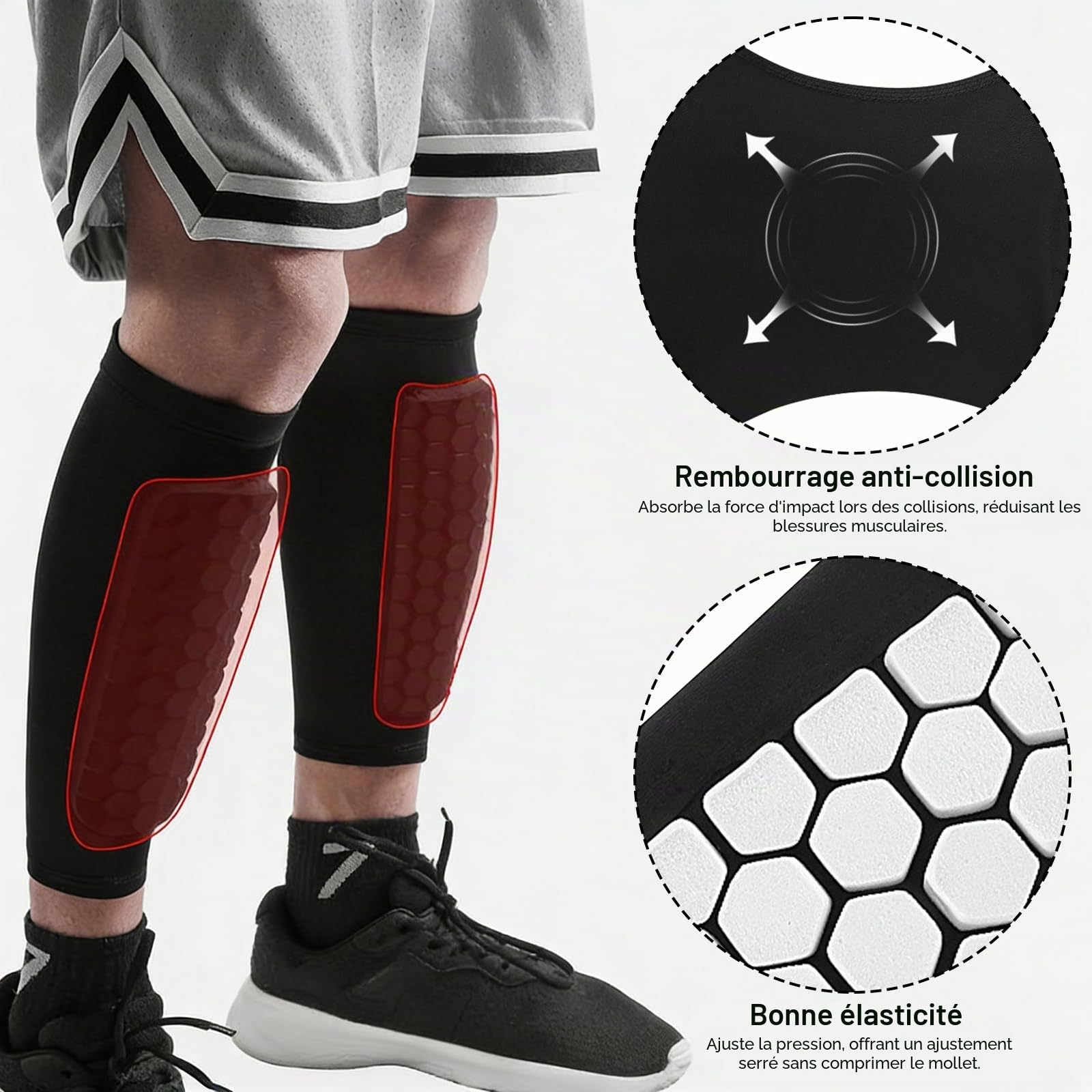 Protège Tibias de Football, Ski Shin Guards, Protection Professionnelle du Mollet, Manchon de Protection des Mollets avec Coussinets Cellulaires, Respirants et Légers pour Sport