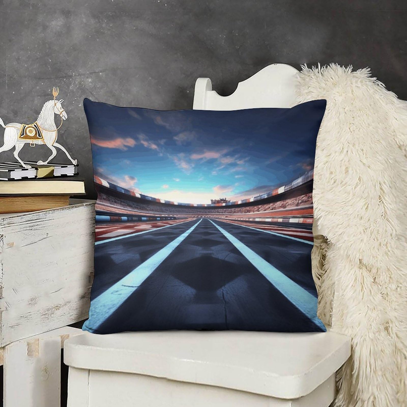 FodPand Decorative Race Track Throw Pillow Covers 16x16 Soft Plush Cozy Cushion Cases with Invisible Zipper Body Pillowcase Square Accent Pillow Shams for Couch Sofa Bedroom Living Room