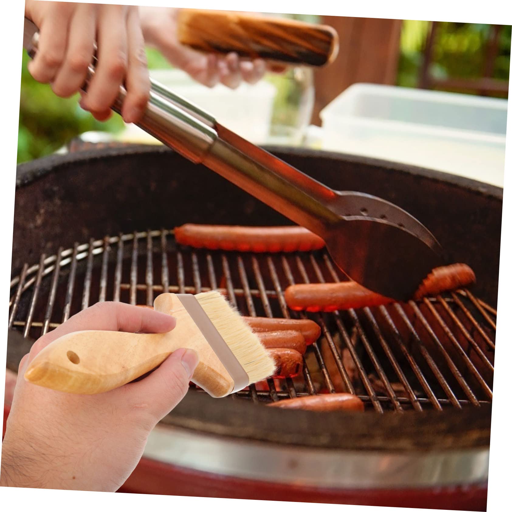 3 pezzi Pennelli Olio per Cucina e Barbecue Setole Naturali con Manico Ergonomico Legno Resistente Ad Alte Temperature per Grigliate e Cottura Indoor e Outdoor