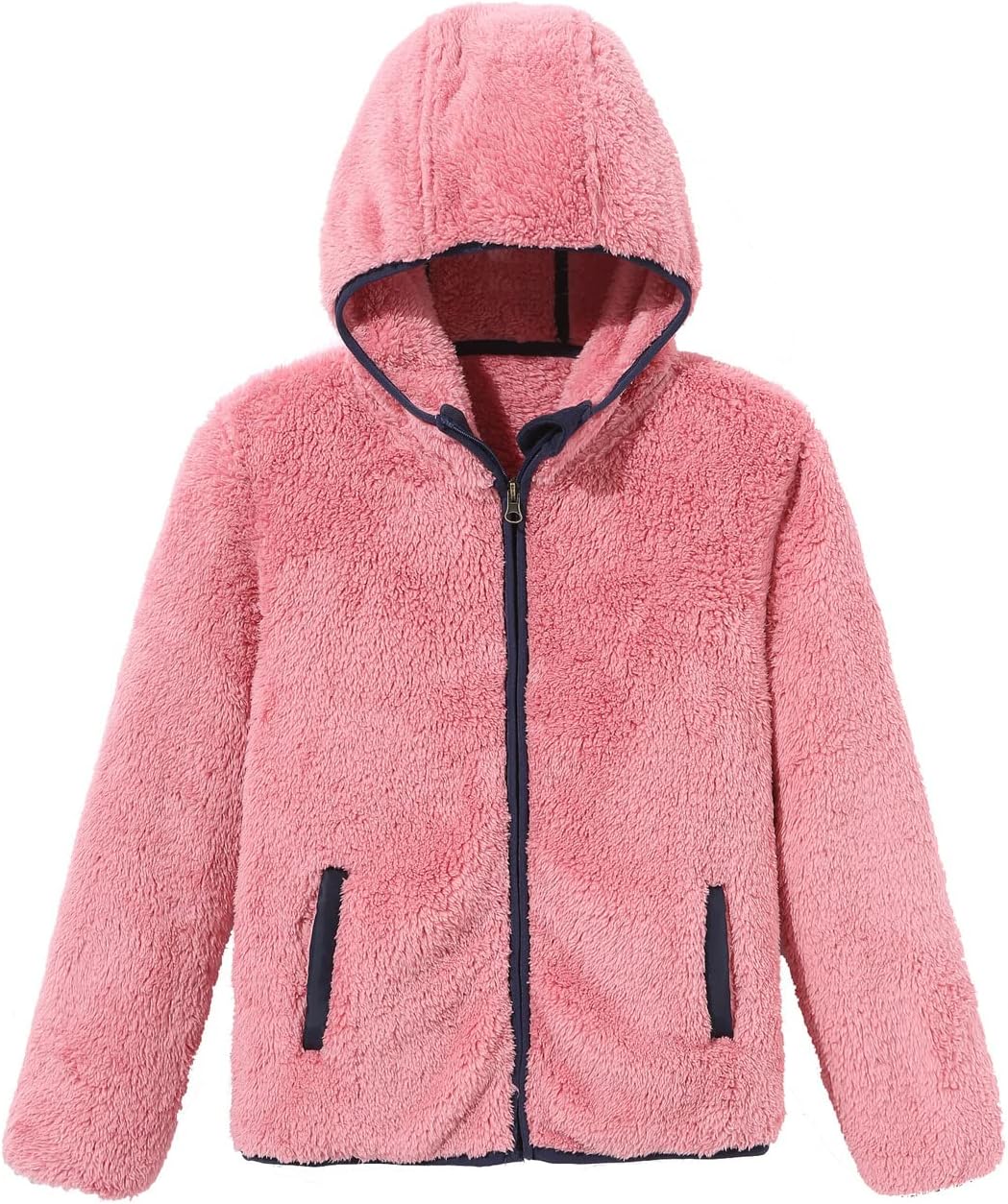 Boys Girls Soft Fleece Sherpa Full-zip Jacket (12 Years, Pink Hooded)