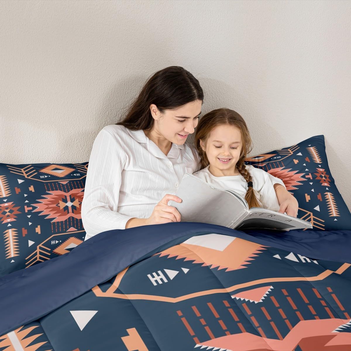 Southwest American Comforter Set Queen Size Indian Tribal Aztec Style Quilt Set Vintage Navy Blue Red Bedding Set 3pcs for Kids Teens Adults Room Decor Abstract Art Duvet Insert,2 Pillowcases