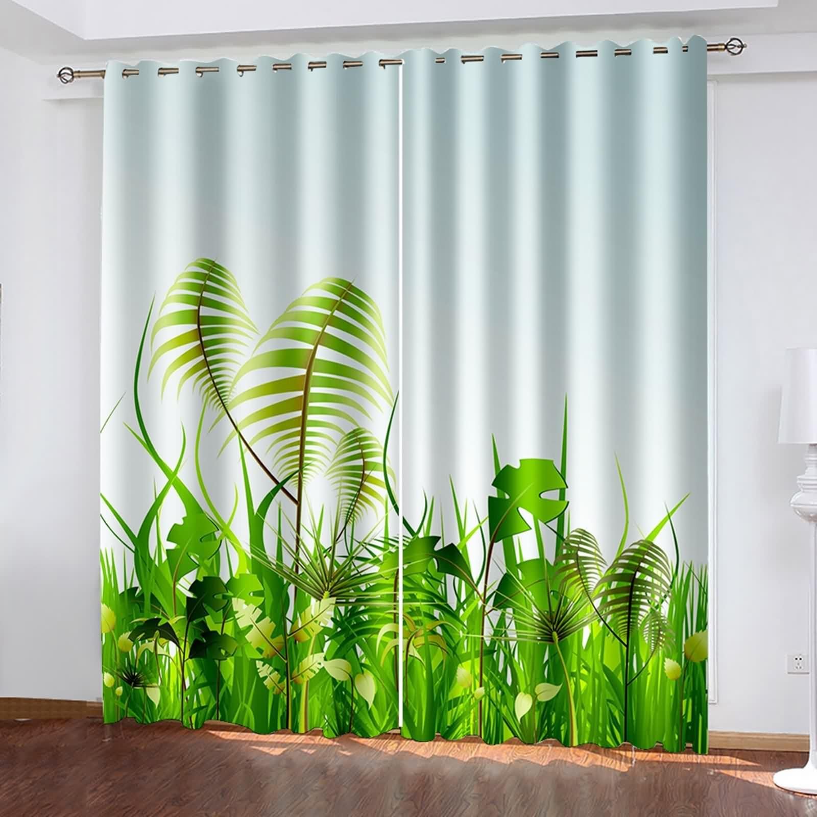 Rideau Occultant, Rideau Vert Anniversaire Polyester Motif d'herbe et de Feuilles 107L x 229H CM Lot de 2