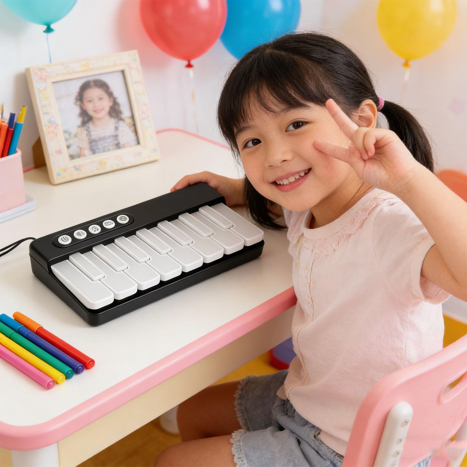 XUMIUZIY Compact Keyboard Piano for Kids, Electronic Light Up Keyboard Piano with 7 Color Gradient Lights, Music Educational Instrument Toy for Girls and Boys - Black — view 9