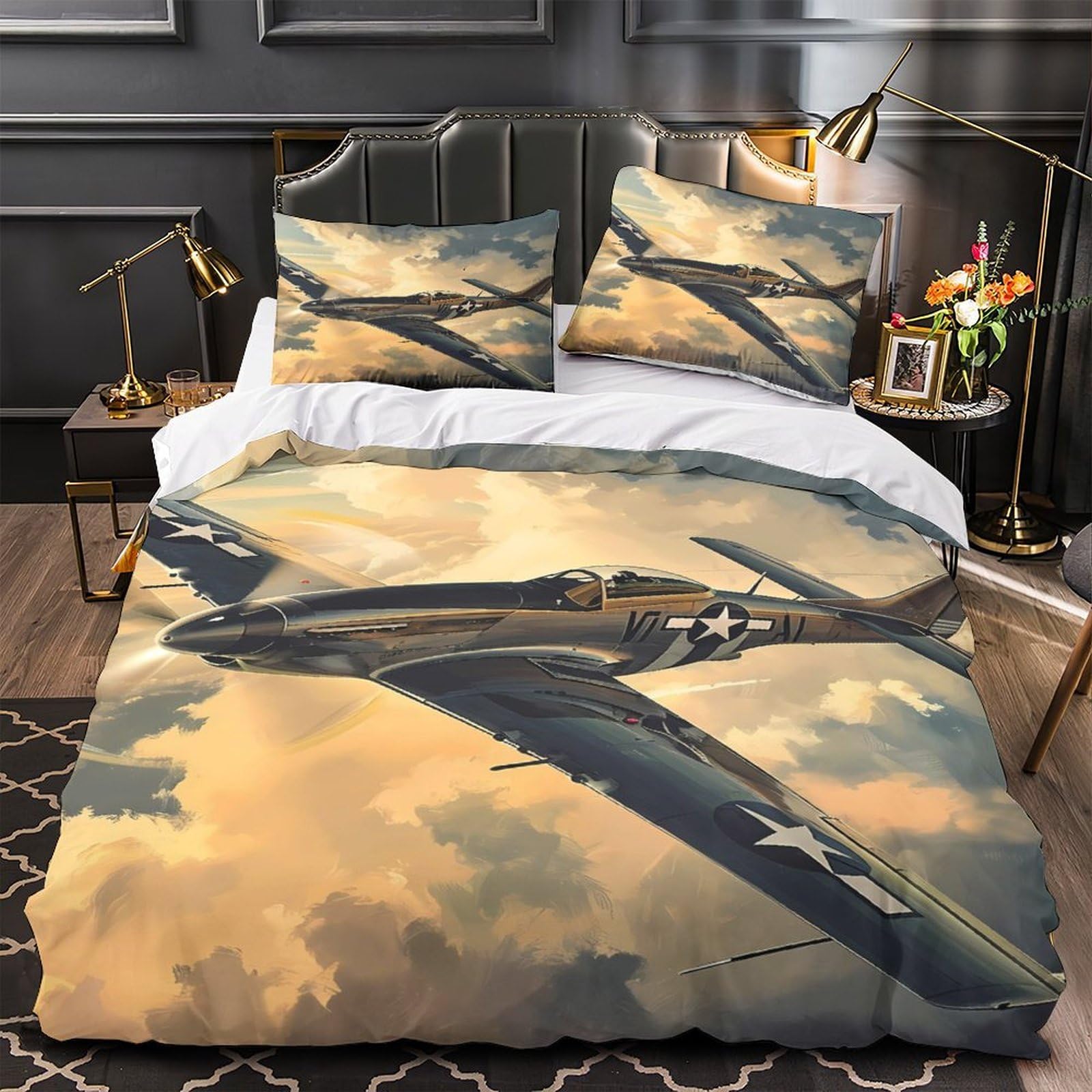 Parure de lit microfibre pour chambre d'adolescent esprit horloge vintage