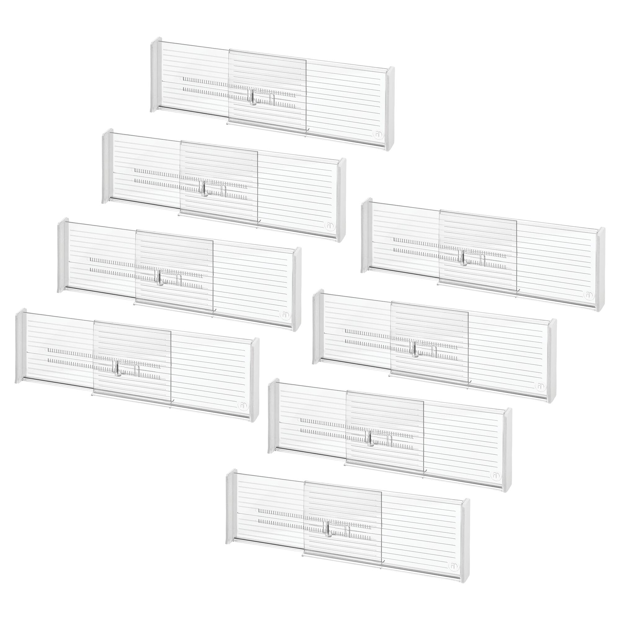 iDesign Divisori profondi espandibili per cassetti da cucina, comò o scrivania, set di 8 pezzi, trasparente