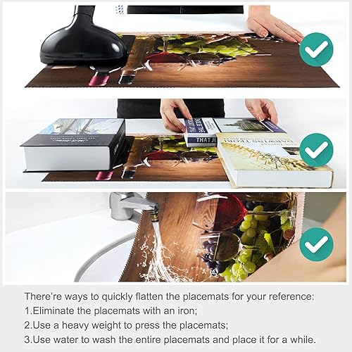 Miniatura 3 de visesunny Juego de 4 manteles individuales con patrón de madera para copas de vino, uvas, manteles individuales antideslizantes para decoración de