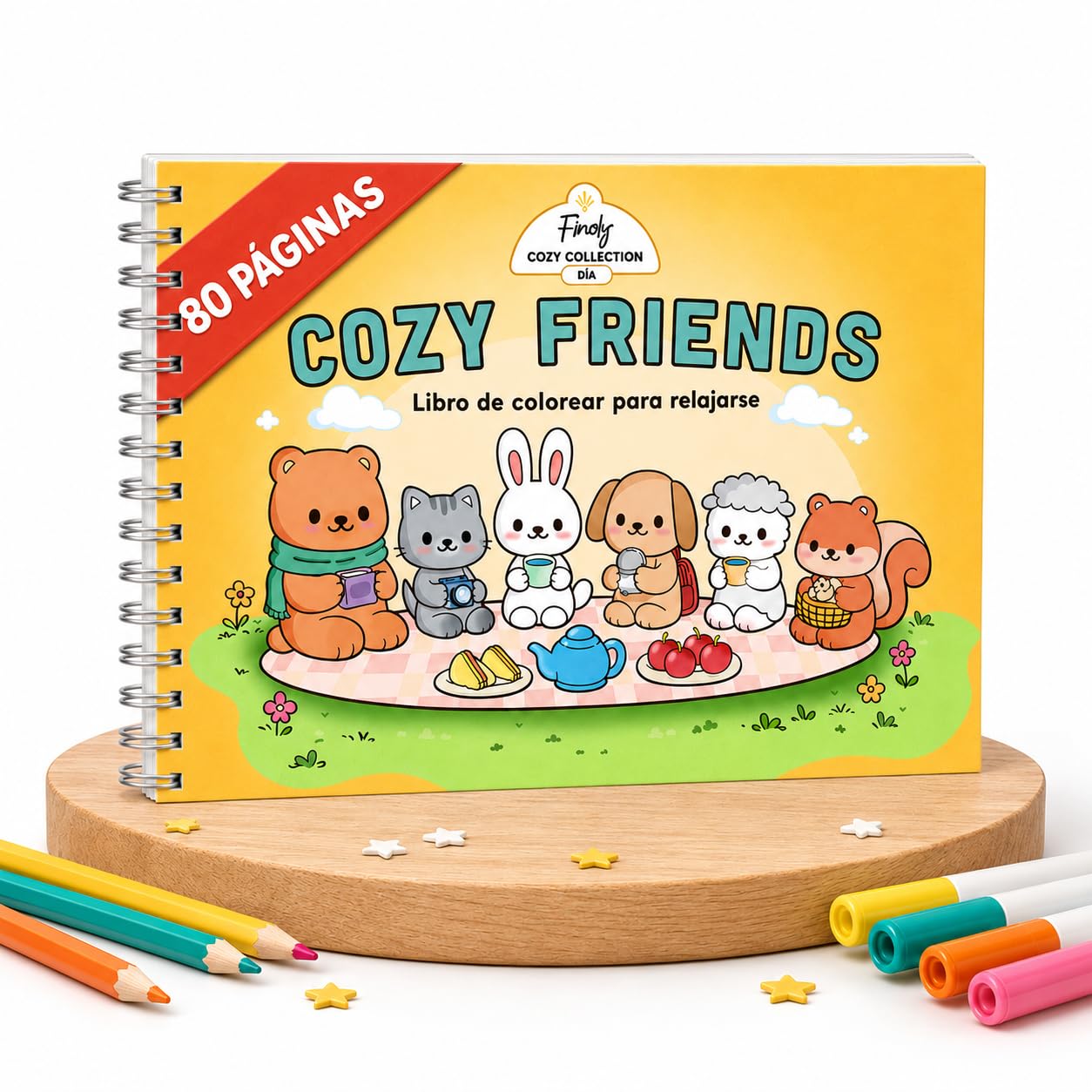 Finoly Libros para Colorear Adultos y Niños con 80 Dibujos Cozy | Libro Colorear Niños para Relajarse | Cuadernos para Colorear Adultos para Reducir el Estrés (Dia)