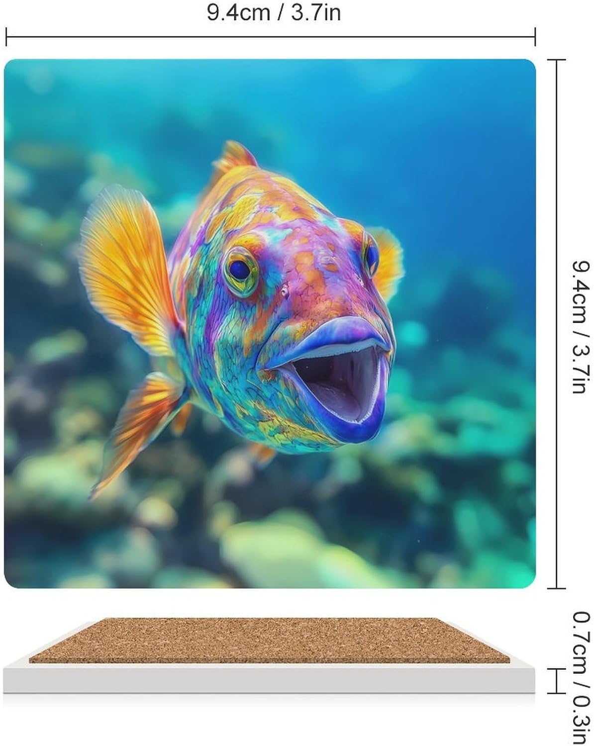 Parrotfish1 Colorful Funny Ceramic Coasters for Drink Absorbent Cup Holders Tabletop Protection