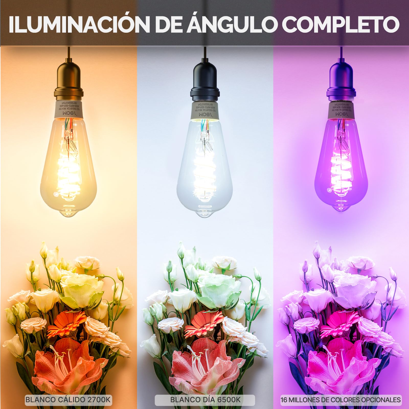 MOES ST64 Bombilla LED Inteligente E27 WiFi 2, 2 Unidades | 4 GHz, 5W RGB+CCT, Control por Voz, Alexa, Google Home, 2700K-6500K, Larga Duración 15, 000 horas