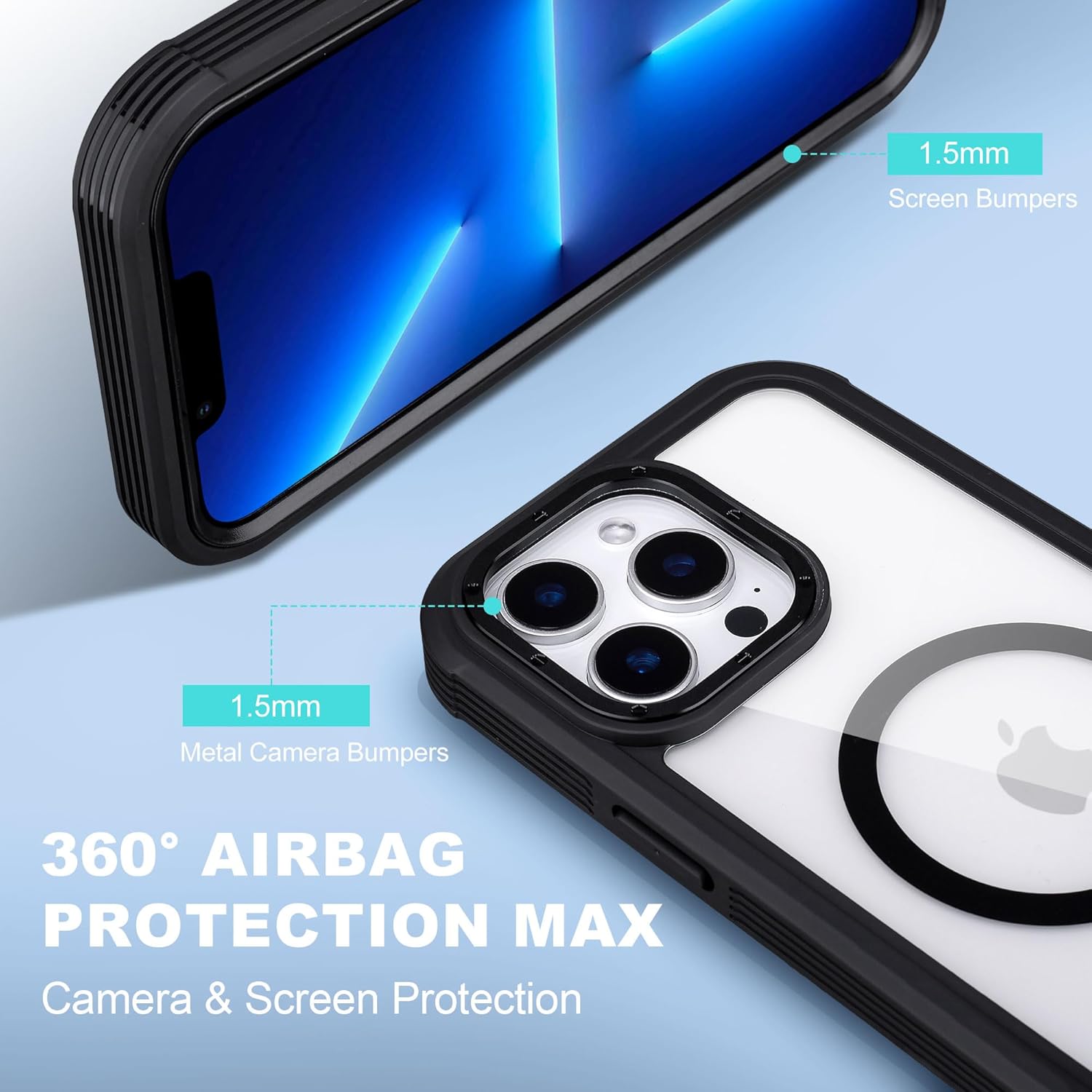 Defender for Clear iPhone 13 Pro Max Case with Belt Clip Holster, Compatible with MagSafe, Anti-Yellowing, Full-Body Phone Cover for iPhone 13 Pro Max Case (Clear & Black) - Image 7