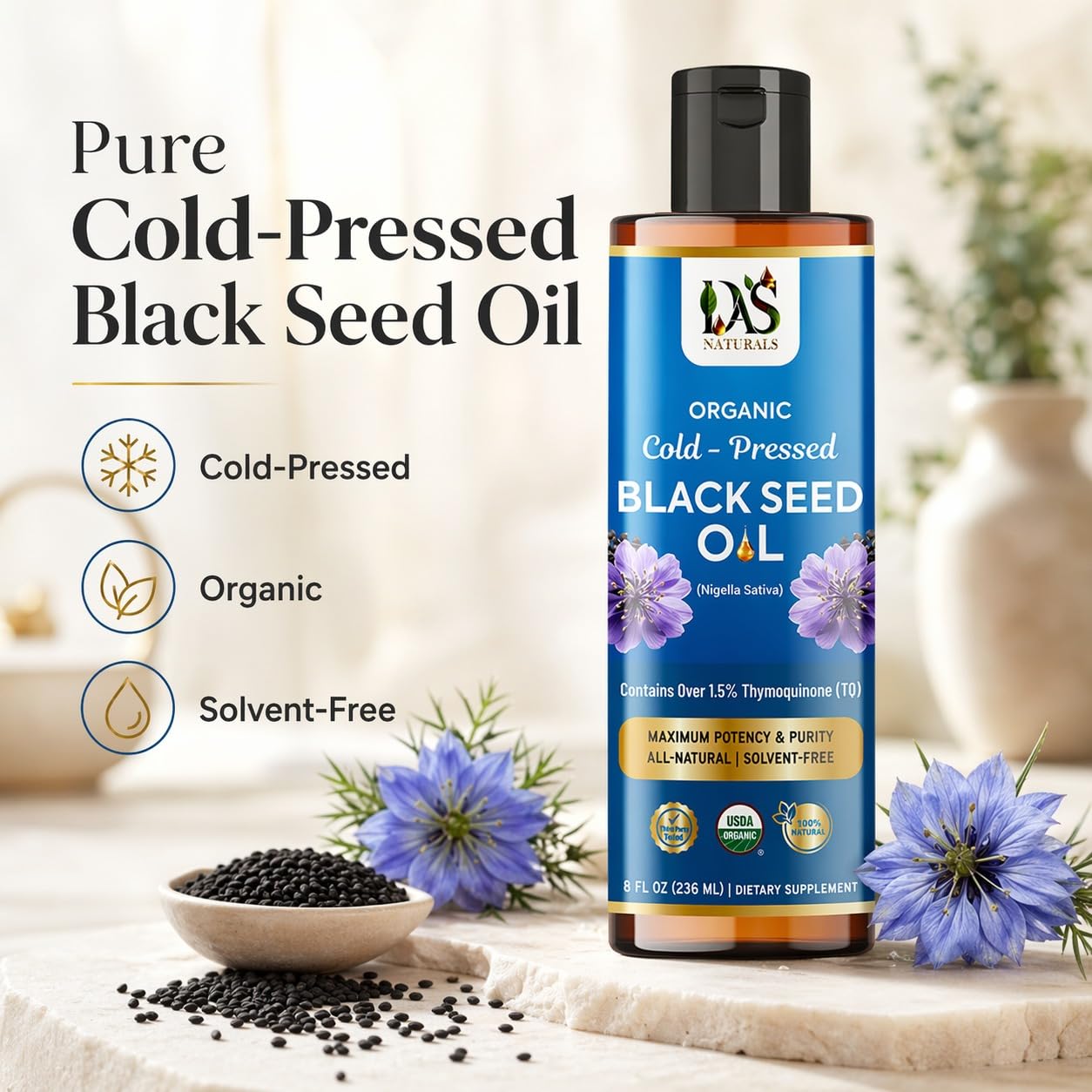 DAS Naturals Organic Black Seed Oil Cold Pressed, Nigella Sativa, 8 Fl Oz — Amazon image 3