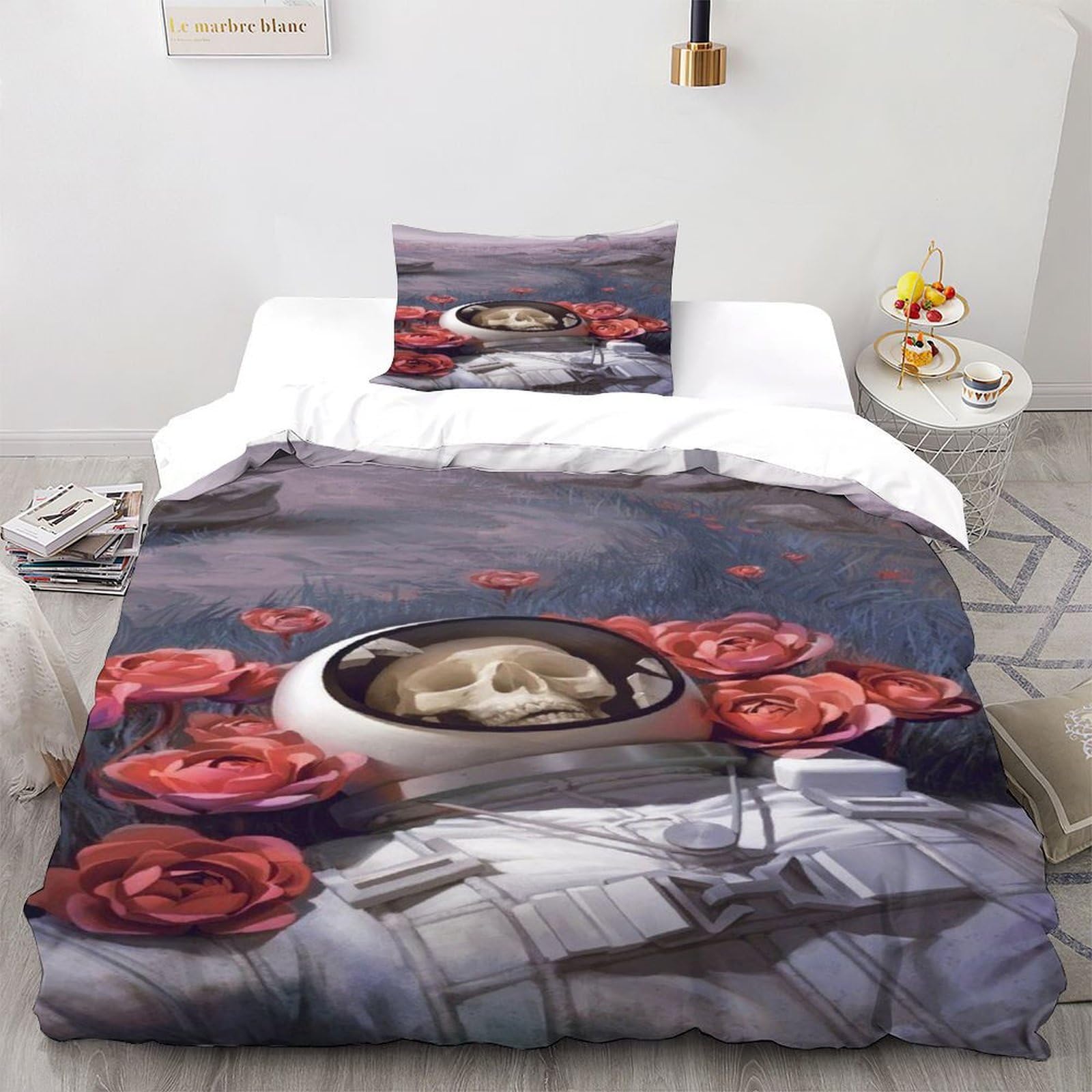 Housse de couette squelette gothique en microfibre lit simple 135x200cm
