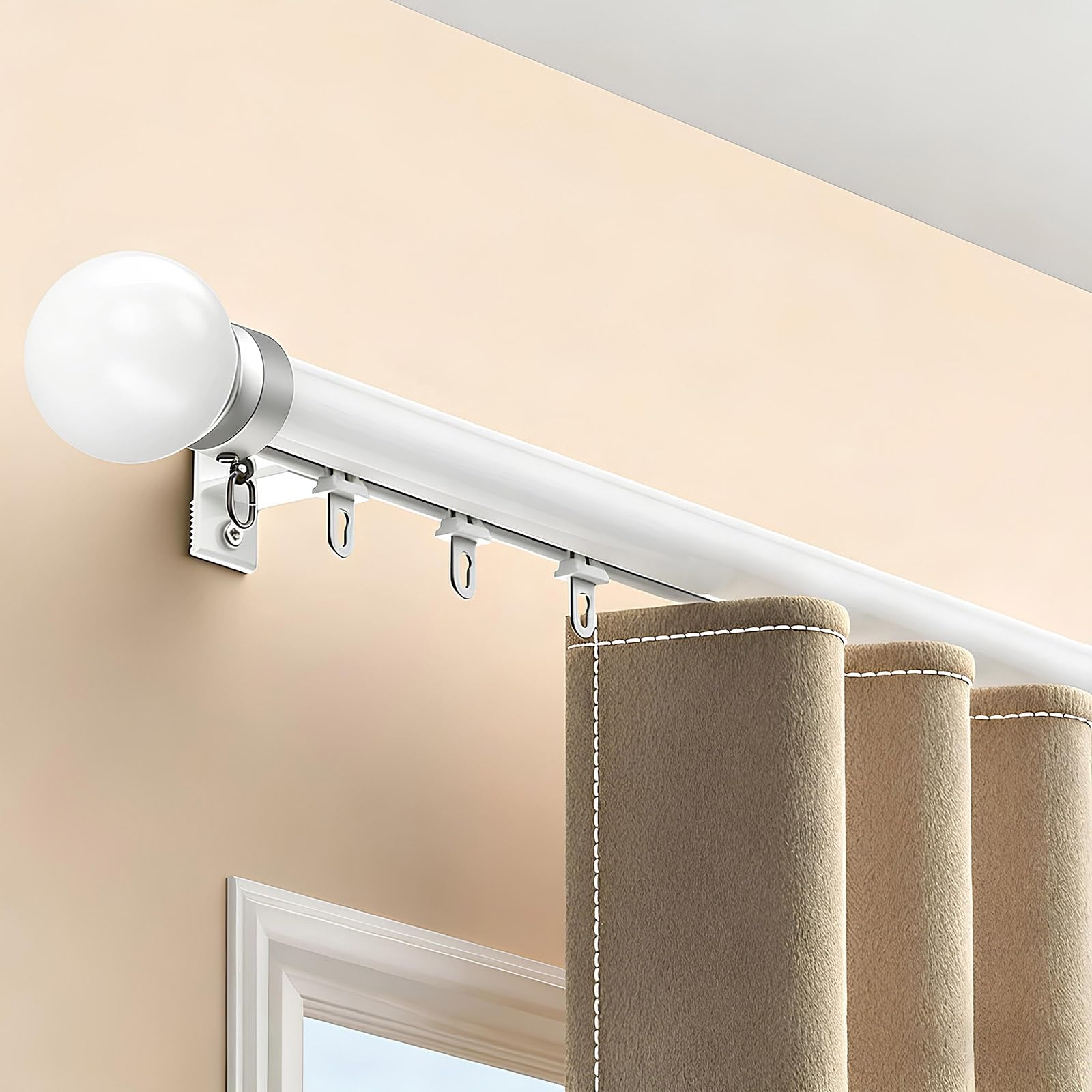 GLDYTVF HeavyDuty Aluminum Sliding Curtain Rod WallMounted Track System for Room Divider & Window Treatment (White 160cm/5.2ft)
