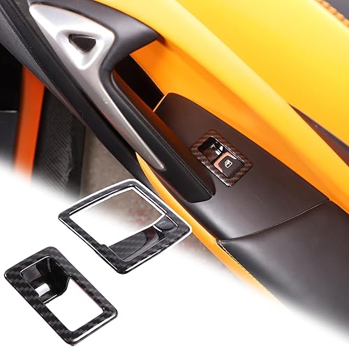 Miniatura 1 de Cubierta de botón de interruptor de bloqueo de puerta de fibra de carbono para Chevrolet Corvette C7 2014-2019, marco de botón de ventana interior