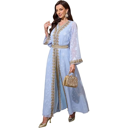 Abaya Dress for Women Muslim Moroccan Maxi Kaftan Dress Arabic Islamic Dubai Robe Ramadan Prayer Wedding Clothes