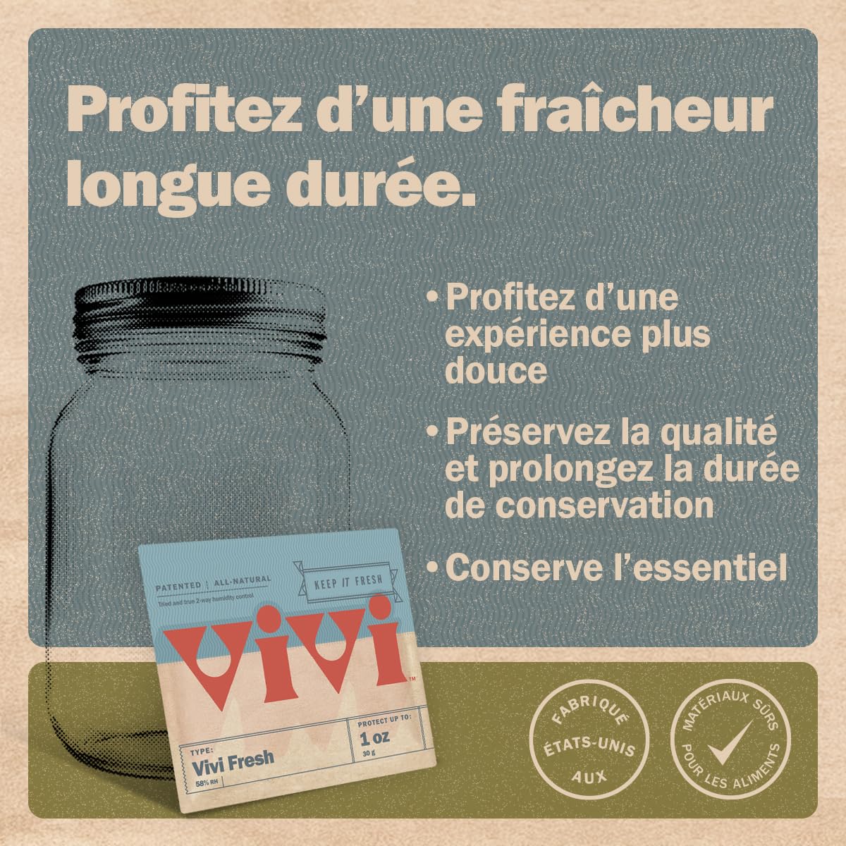 Vivi Fresh Lot de 4 paquets de contrôle de l'humidité dans un sac refermable | Pour tous les récipients de stockage hermétiques, stockez plus longtemps et préservez la fraîcheur | Lot de 4
