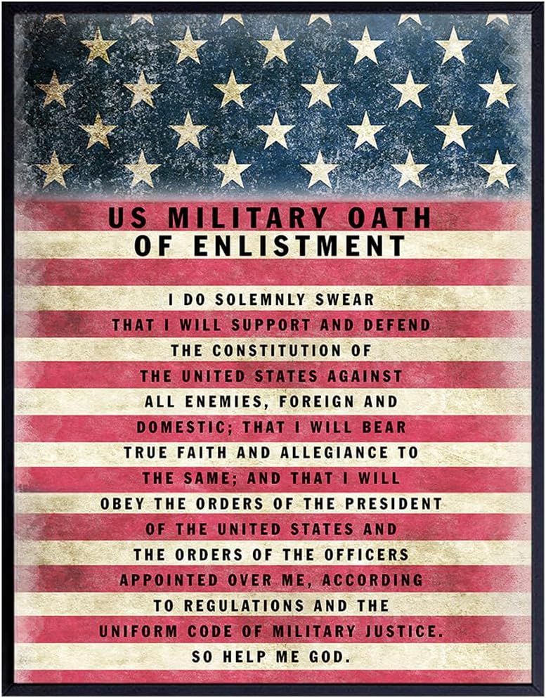 - Patriotic American Flag Art 11x14 - Military Oath of Enlistment - Gift for Soldiers, Veteran, Armed forces, Marines, Navy, Coast Guard - Patriotic Wall Decor - United States Flag, Motivational Quotes