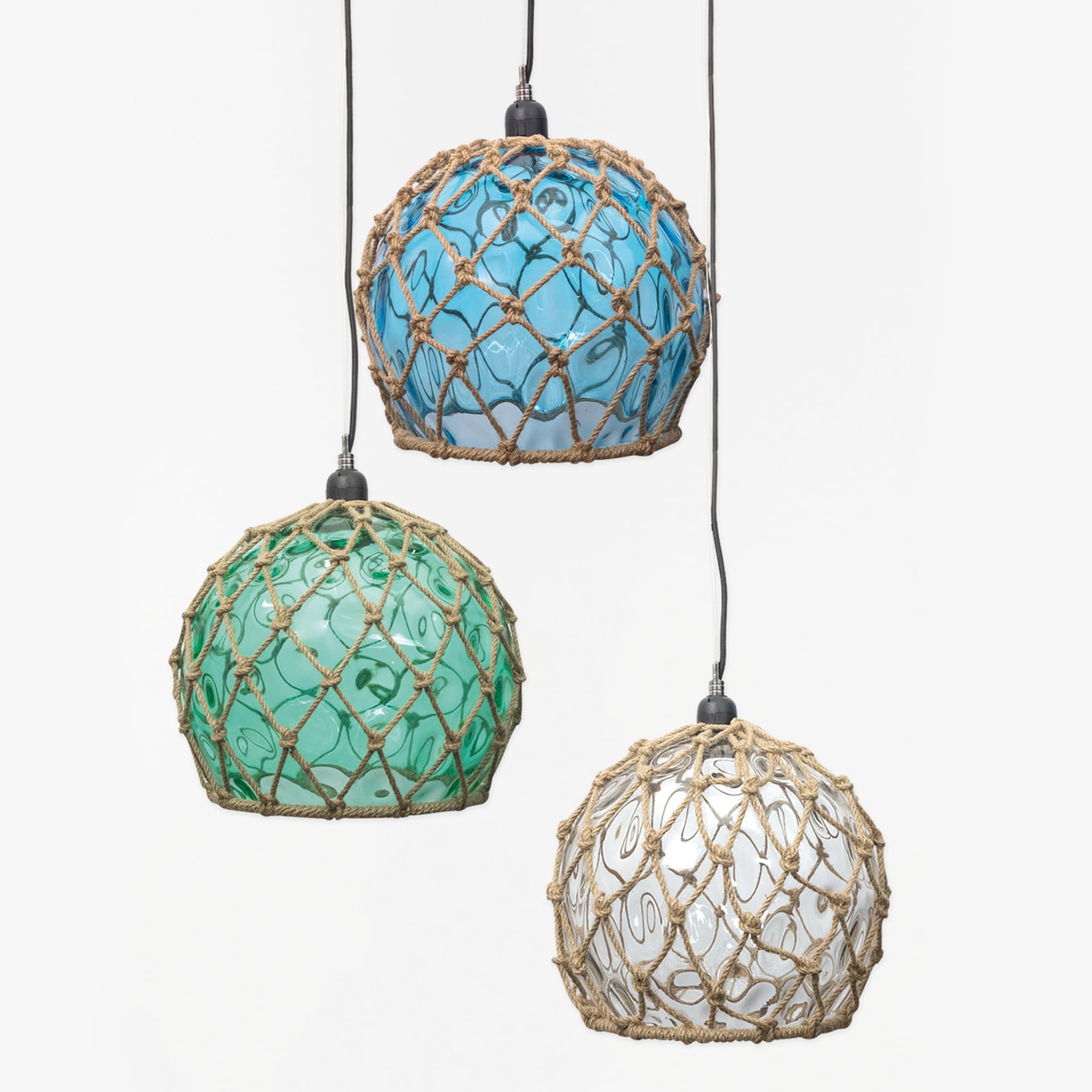 Lámpara de techo marinera con forma de boya náutica de cristal, lampara colgante medida Ø30cm, ideal par decorar espacios con estilo náutico (AZUL)