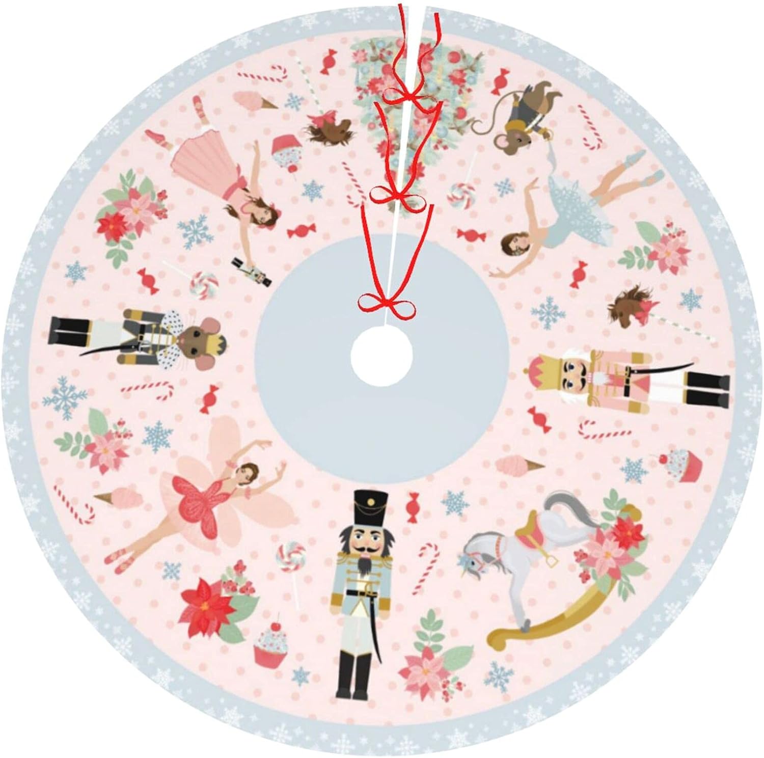 Hitamus Nutcracker Sweets 48" Christmas Tree Skirt, Large Tree Mat Base Cover for Xmas Festive Holiday Party Ornaments Decoration