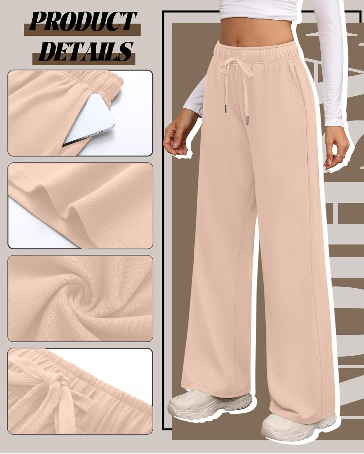 Riyiper 3 Pack Women Wide Leg Sweatpants Drawstring Straight Pants Elastic Waist Joggers Open Bottom Sweatpants with Pockets - Image 3