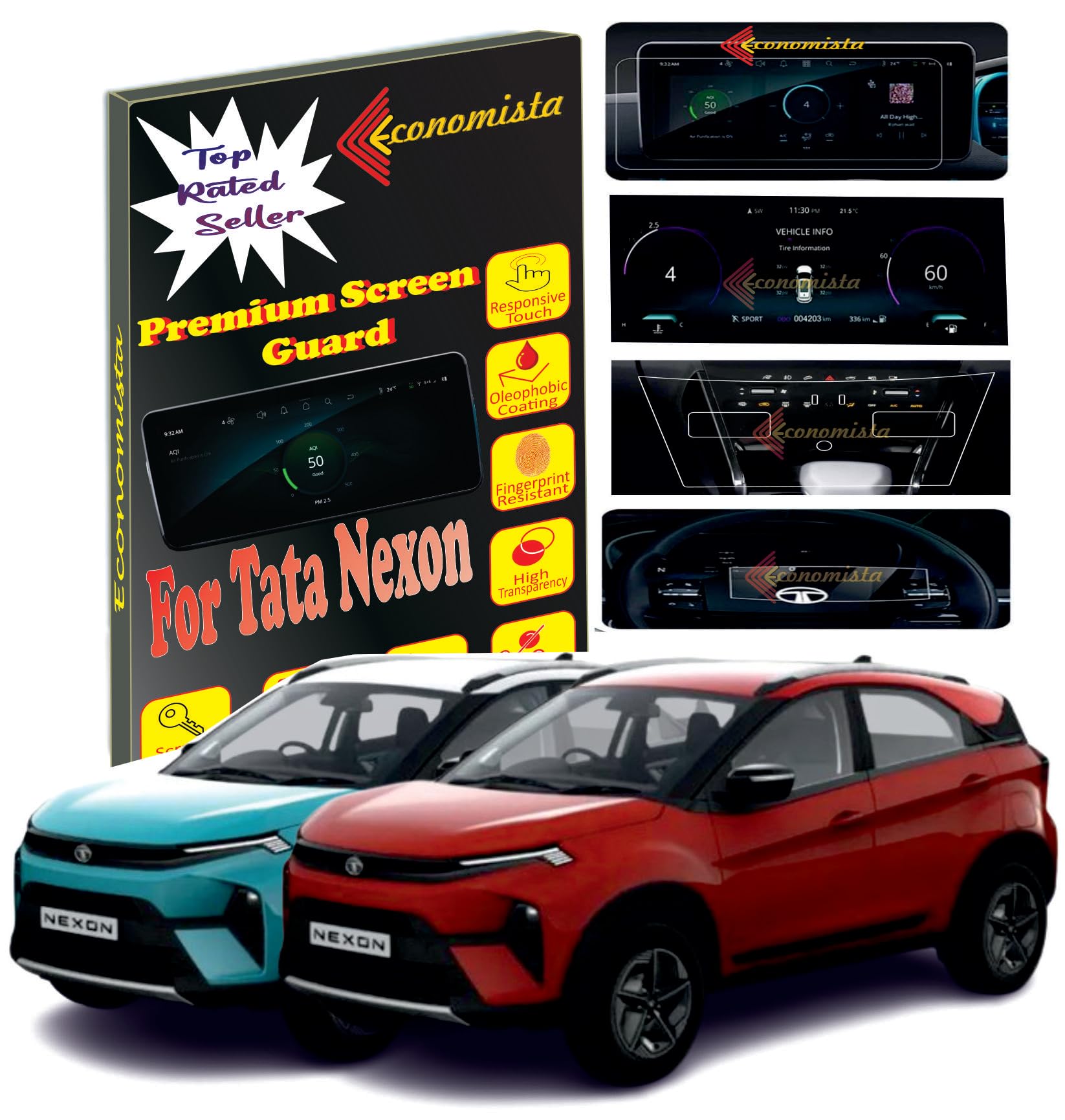 Economista ☆☆☆☆☆ Presents Top Class Screen Protector! Scratch and Water Resistant for Premium Protection! Specifically Tailored for Your Tata Nexon Facelift (10.25 Inch, Pack of 4) (B0DBZ7C39Z) Amazon Price History, Amazon Price Tracker