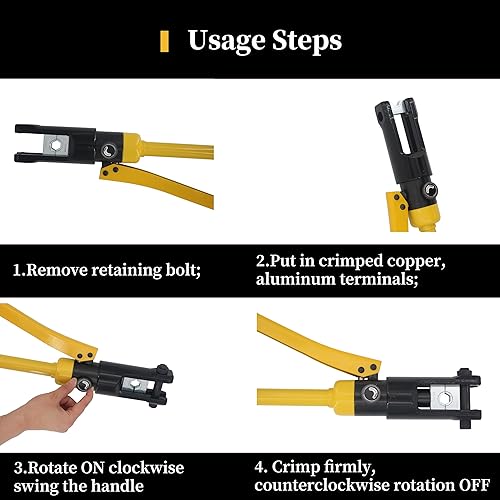 Miniatura 6 de Herramienta de prensado hidráulico de 12 toneladas Rango de 8 AWG-250 MCM Herramienta de prensado de barandillas de cable de batería de 0.55