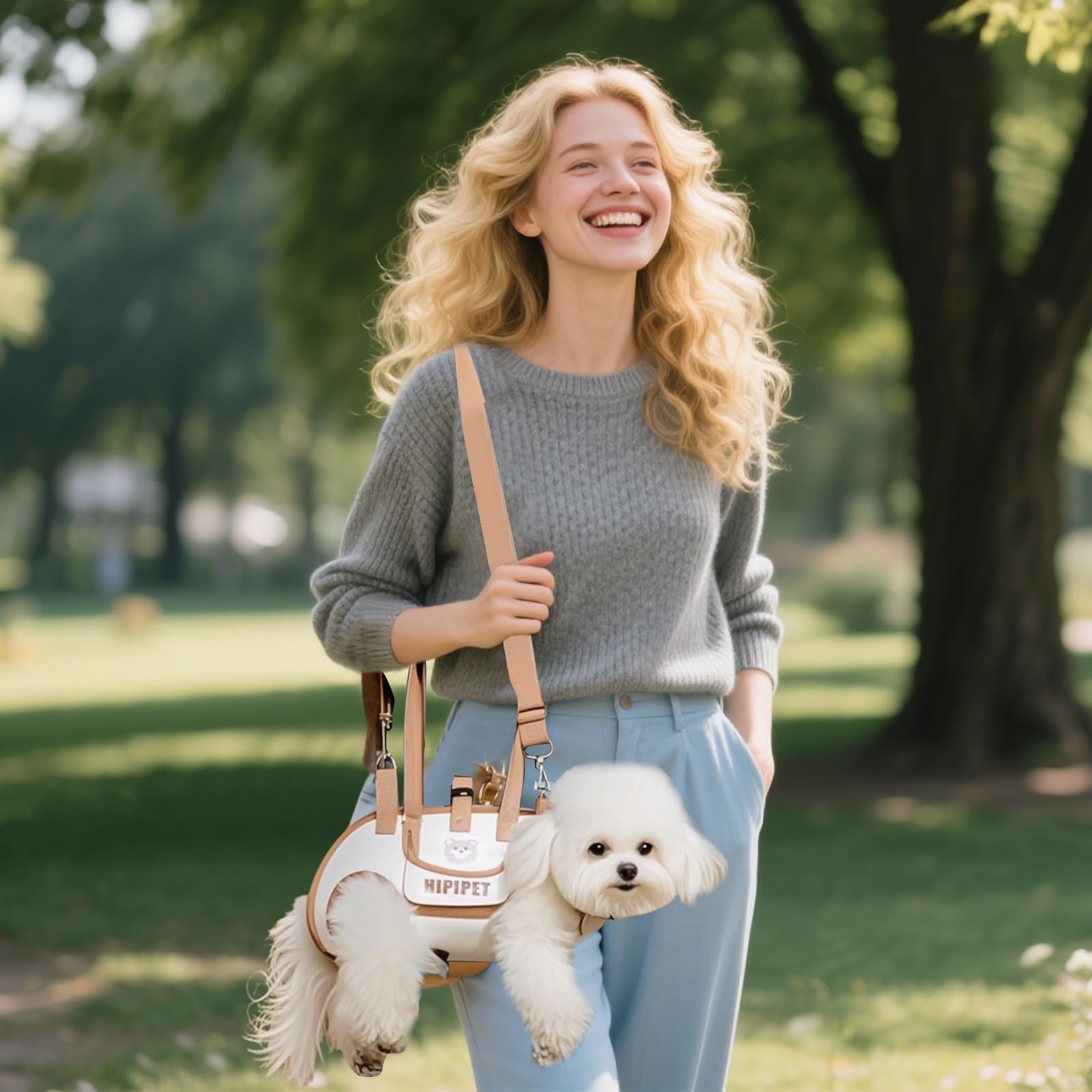 PETCUTE Sac à Bandoulière Mains Libres pour Chien,Sac de Transport pour Chiens avec Poche,Respirant Harnais de Levage pour Chien avec Bandoulière,Réglable Sac à Dos de Transport pour Chat et Chiots
