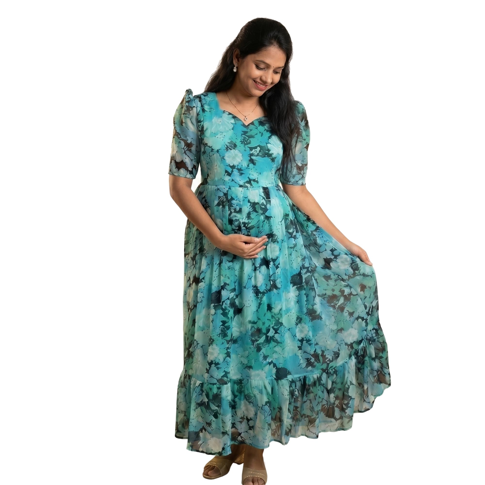 Yath Attire Teal Blue Chiffon Feeding Kurti for Women | Maternity & Nursing Wear | Full Lining, Side Pocket | Comfortable Fit | Length 48-image-40