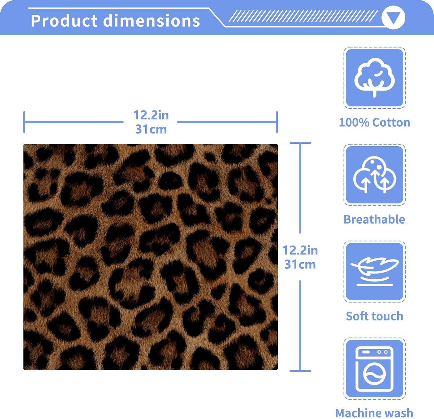 SUABO Leopard Cotton Bath Washcloths,Leopard Print Fingertip Towel Face Cloths Absorbent Wash Cloths Quick Drying Bath Cloths for Bathroom,Spa,Gym,Kitchen,12 x 12 Inch,Set 6