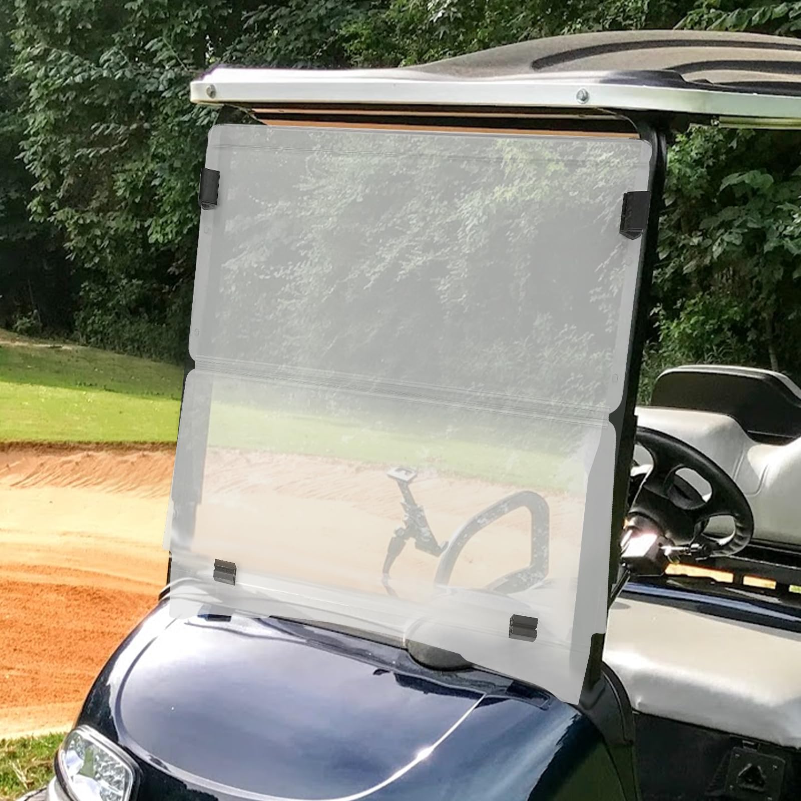 Faltbare Golfwagen-Windschutzscheibe Leichte für Golfwagen 1995-2013 EZGO TXT, Anti-UV und Stoßfest Transparent 100.5*82cm