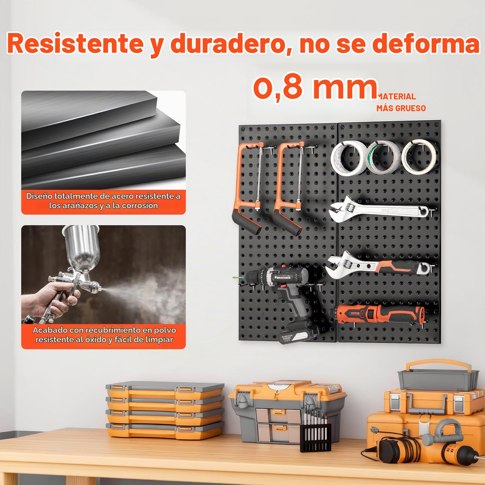 VEVOR Paneles Perforados de Metal de 609,6 x 304,8 x 19 mm 2 Paneles, Organizador de Pared de Acero Resistente, para Sala de Estar, Almacenamiento de Herramientas, Sala de Manualidades, Negro