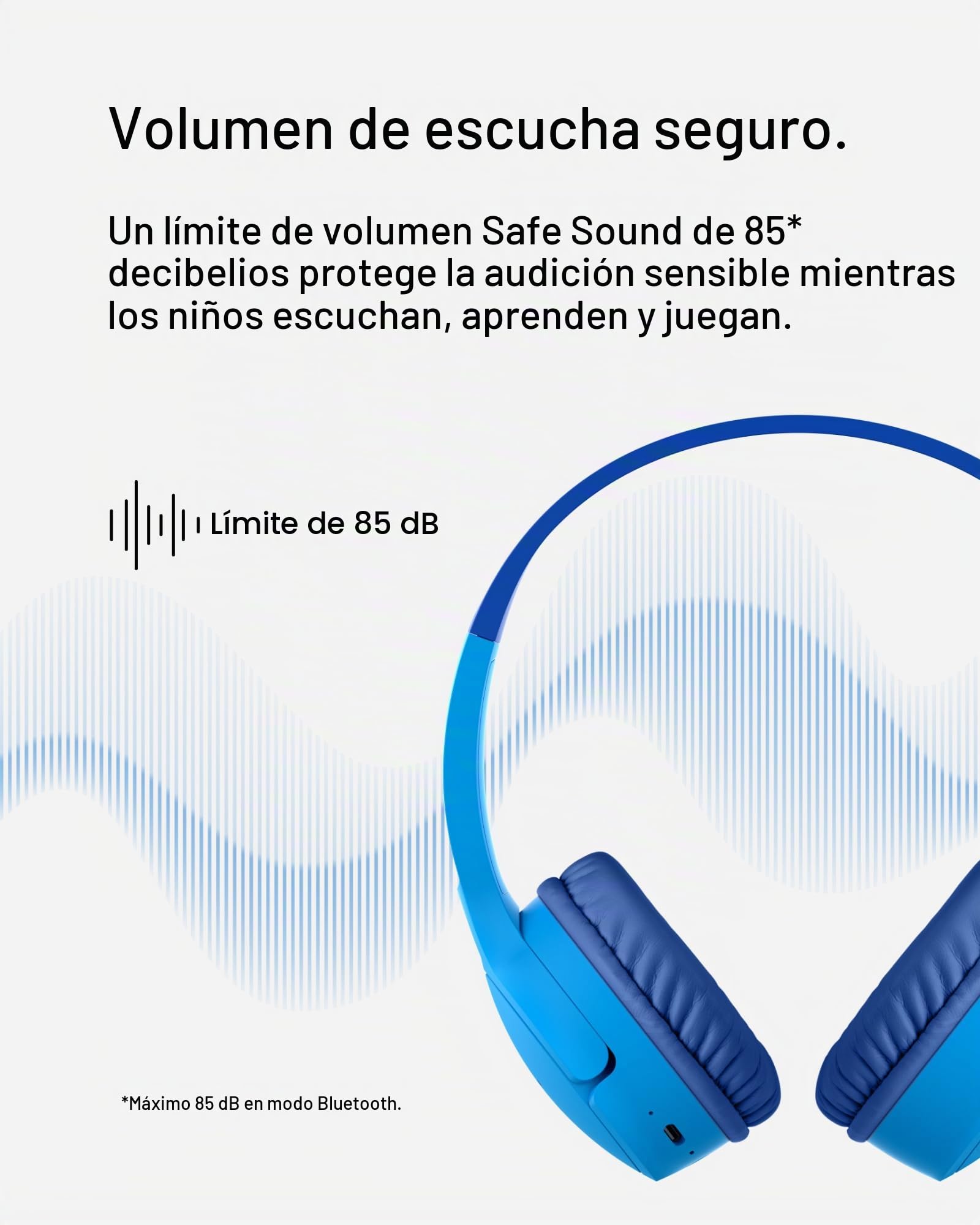 Belkin auriculares inalámbricos para niños SoundForm Mini con micrófono, cascos supraaurales para la enseñanza en línea, la escuela y viajar, compatibles con iPhone, iPad, Galaxy y otros, azul