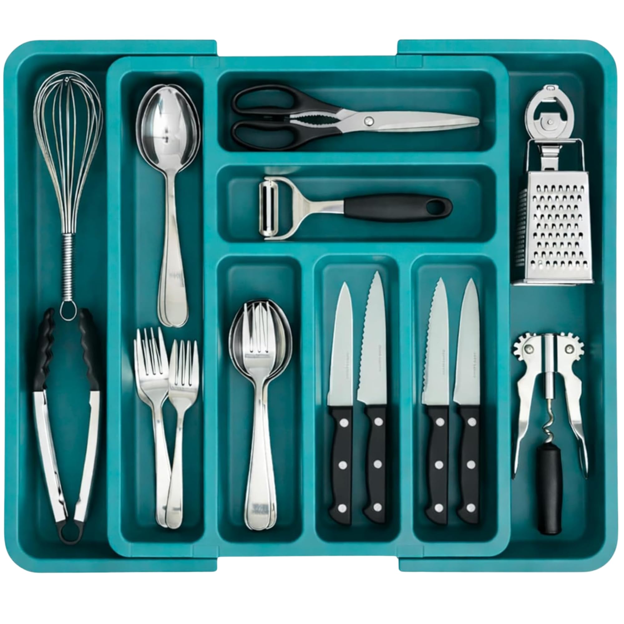 Edihome Turquoise Cutlery Drawer Organiser, Cutlery Tray, Extendable, With 6 To 8 Compartments, Bpa Free, For Kitchen Utensils, Adjustable (Turquoise)
