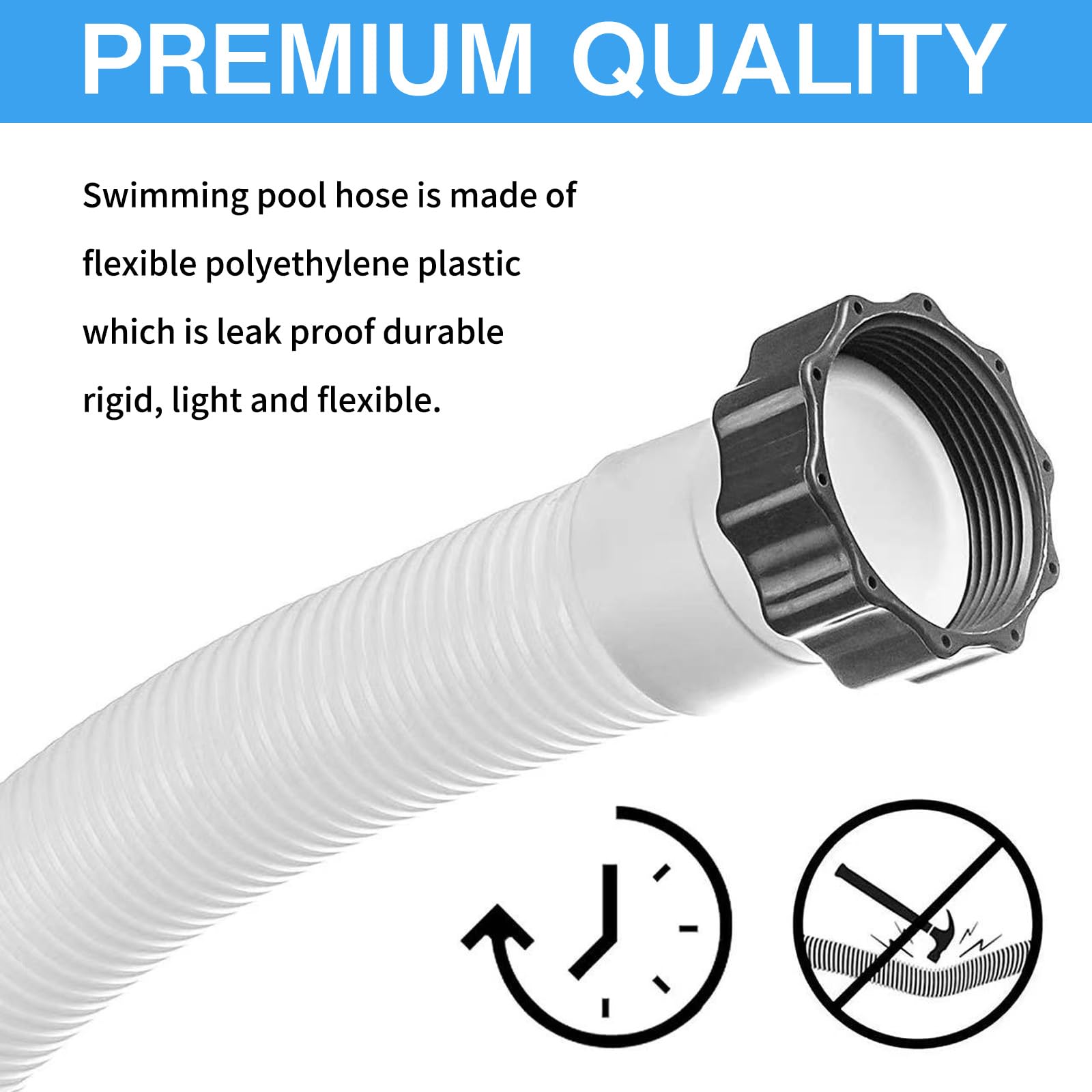 Poolschlauch 38mm,2 Stück Schlauch für Poolpumpe 150cm,Schwimmbadschlauch,Poolpumpenschlauch,Schwimmbad-Ersatzschlauch,mit 3 Wege Schlauchverbinder,für Filterpumpe und Schwimmbad
